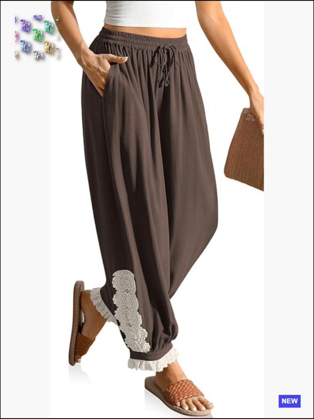 Women’s Wide-Leg Lace-Trim Pants in Brown